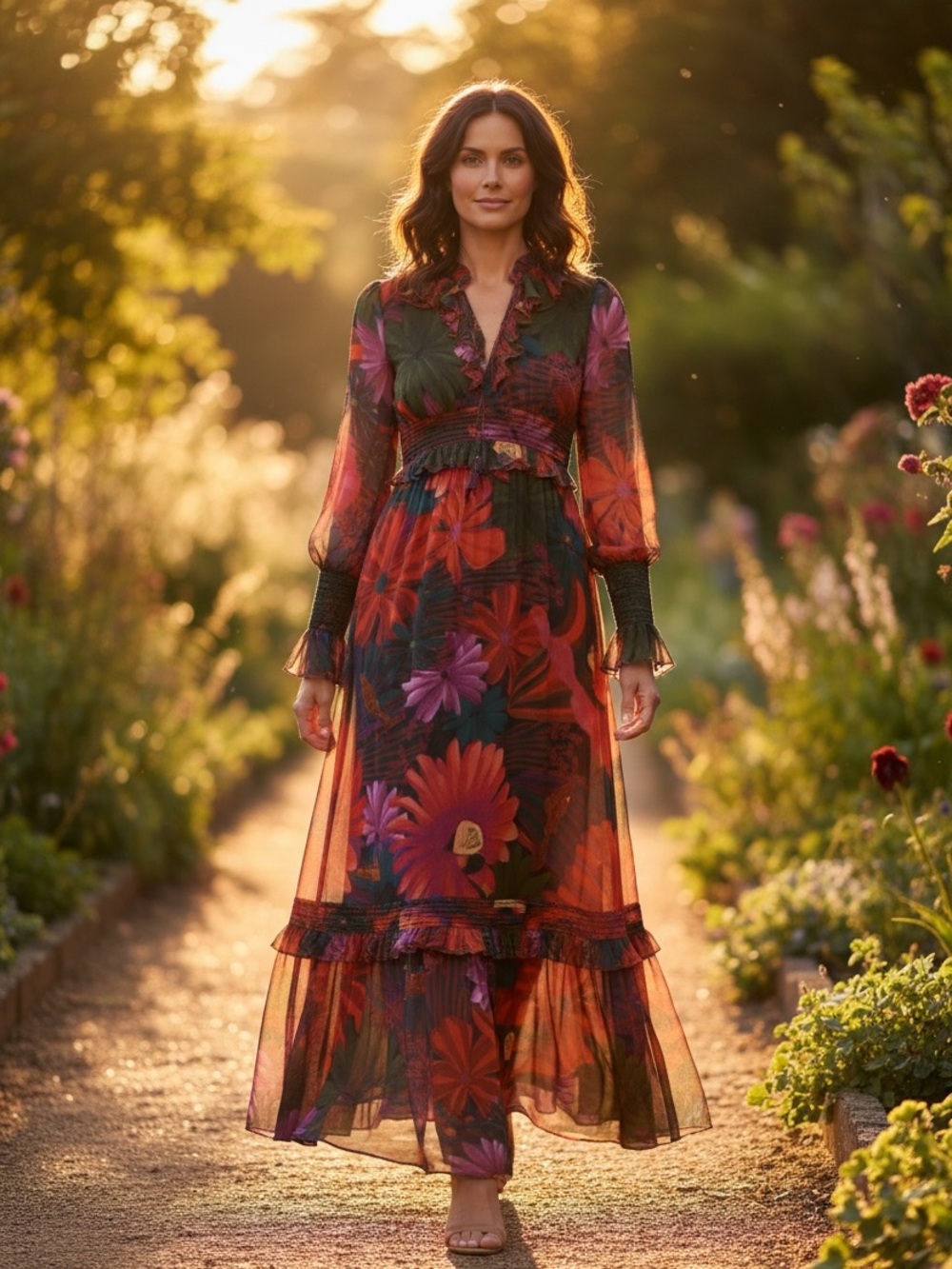FARM Rio Bird Flowers Tiered Maxi Dress
